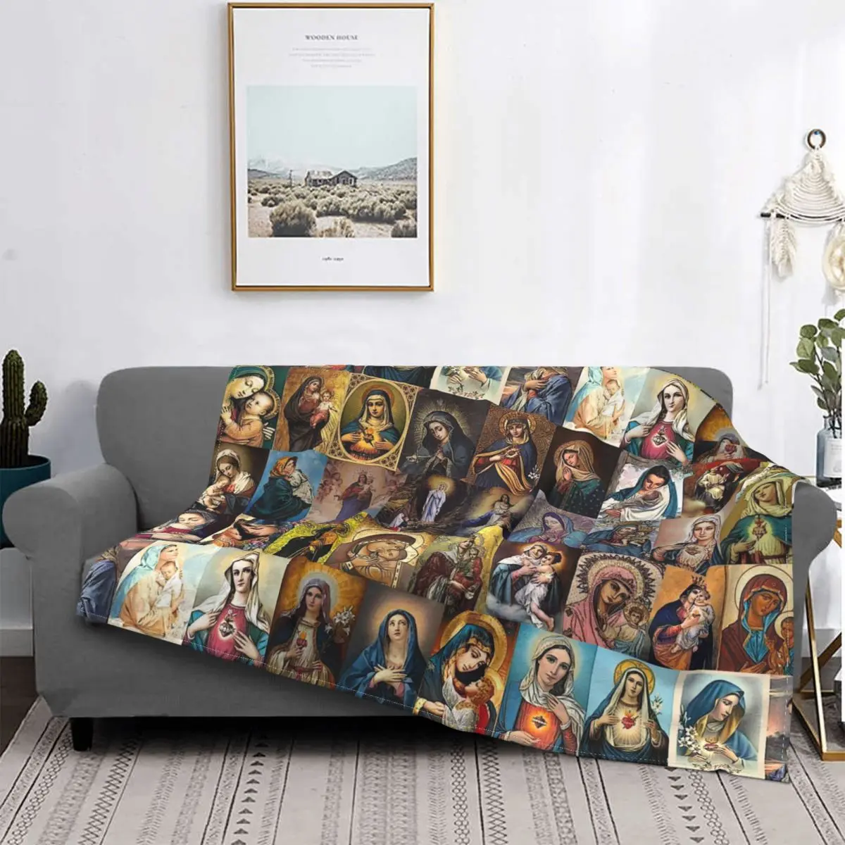 

Virgin Mary Jesus Knitted Blankets Christian Saviour Flannel Throw Blankets Bedroom Sofa Decoration Lightweight Bedspreads