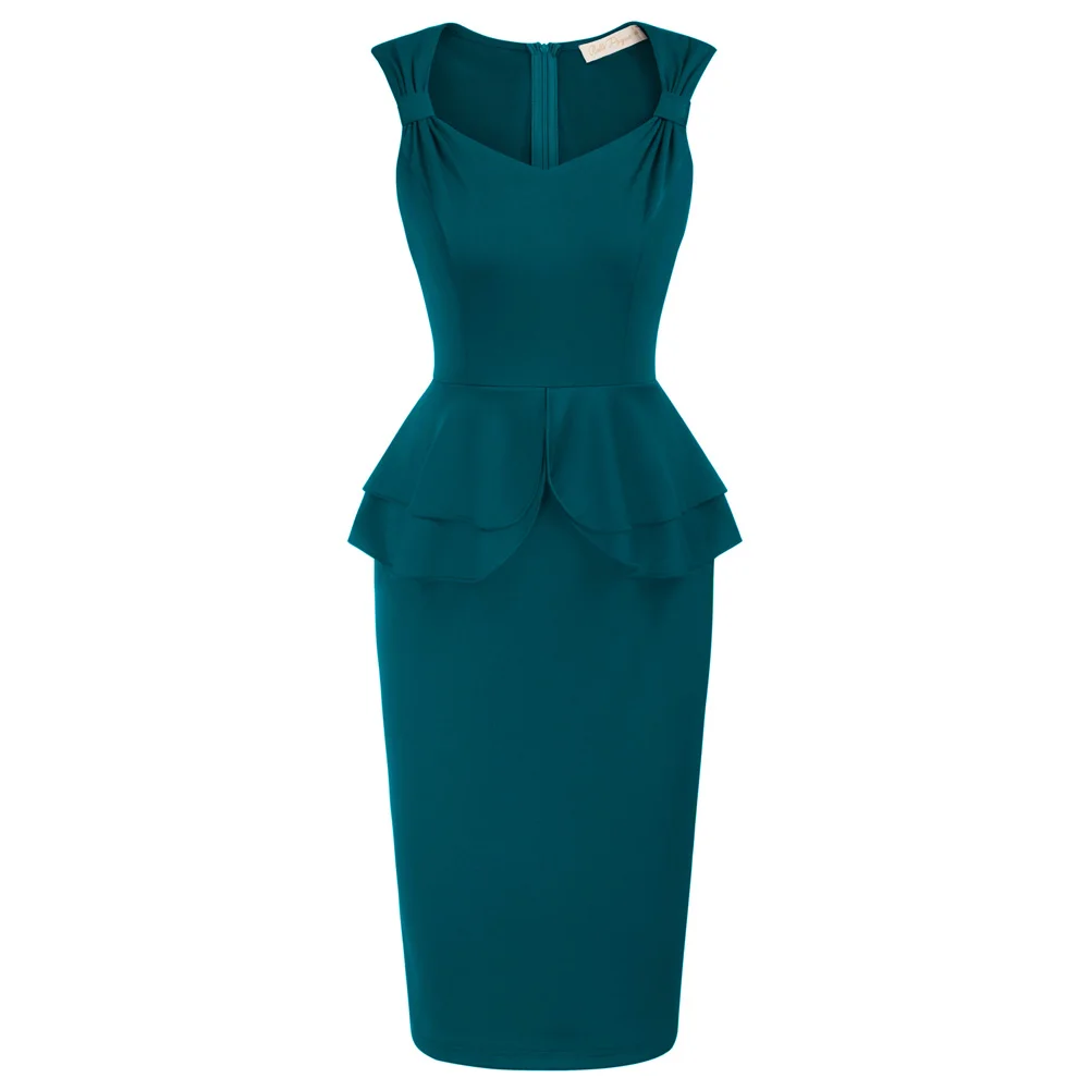 

BP Dinner Dresses Women 1950S Vintage Peplum Ruffle Dress Sleeveless V-Neck Bodycon Dress Elegant Evening Formal Party Dress A3