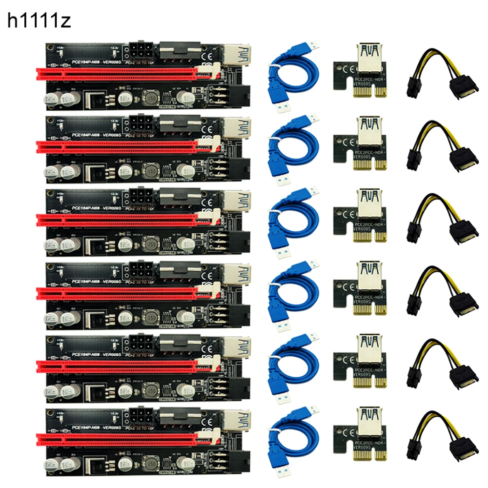 

6pcs Newest VER009 USB 3.0 PCI-E Riser VER 009S Express 1X 4x 8x 16x Extender Riser Adapter Card SATA 15pin to 6 pin Power Cable