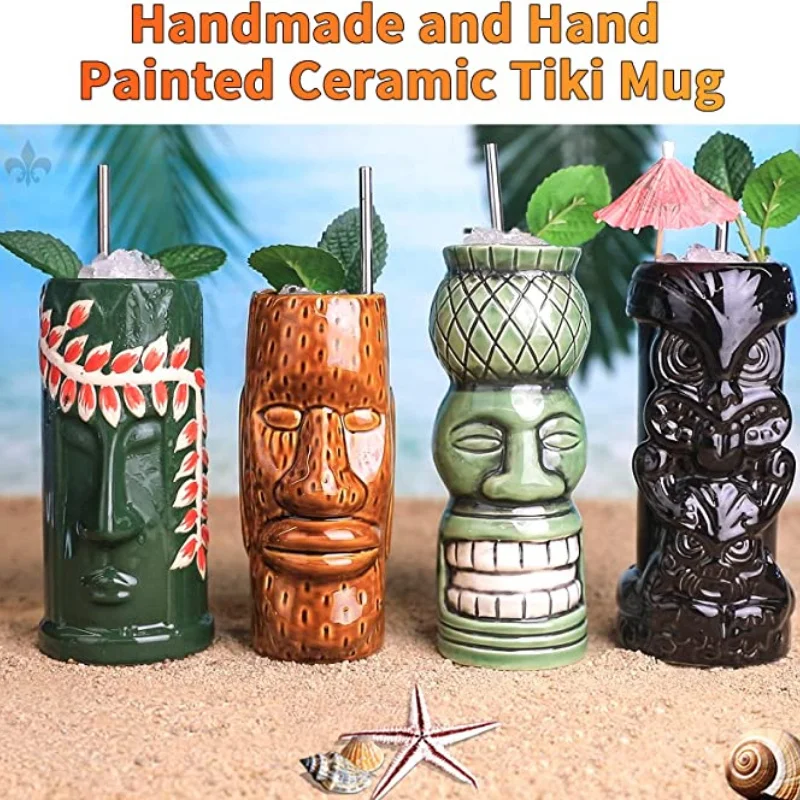 Керамическая кружка Тики для гавайской коктейльной вечеринки с черепом зомби