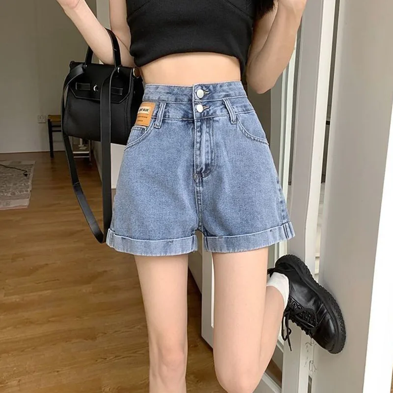 

Шорты Lucyever женские джинсовые с завышенной талией, повседневные модные Универсальные трапециевидные Короткие штаны из денима, с двойной пуговицей, в Корейском стиле, лето 2023