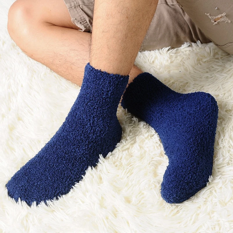 

Men Thicken Socks Fashion Winter Warm Coral Fleece Fluffy Solid Color Sleep Male Bed Calcetines