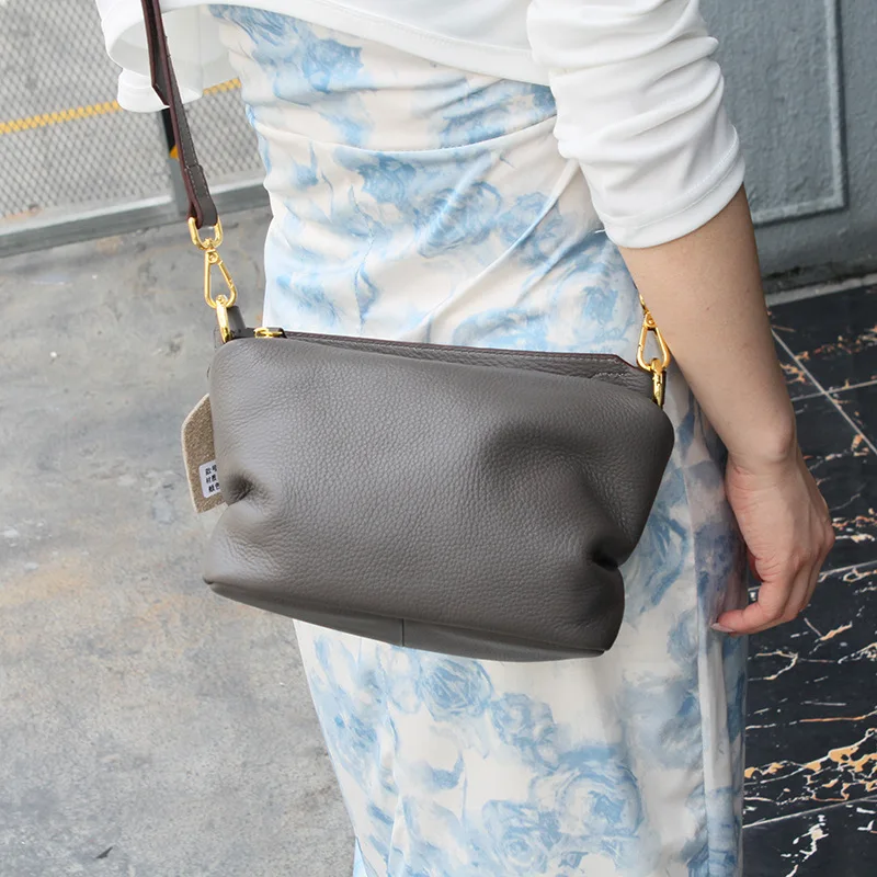 Top Layer Cowhide Women's Single Shoulder Dumpling Soft Leather Crossbody Bag