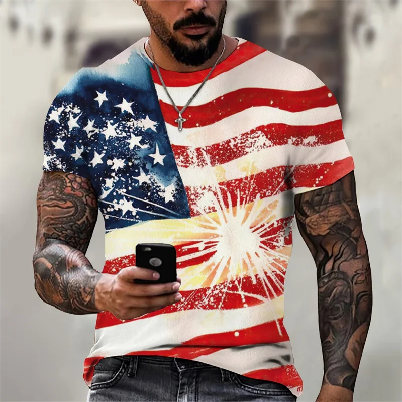 

Summer American Flag T Shirts For Men 2023 New O Neck Short Sleeve Casual Style Tees Street Fashion 3D Print Harajuku T-shirt