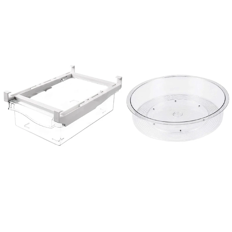 

LBER Plastic Clear Fridge Organizer Bins With Handle With Turntable Cabinet Organizer Clear Kitchen Storage Organizer