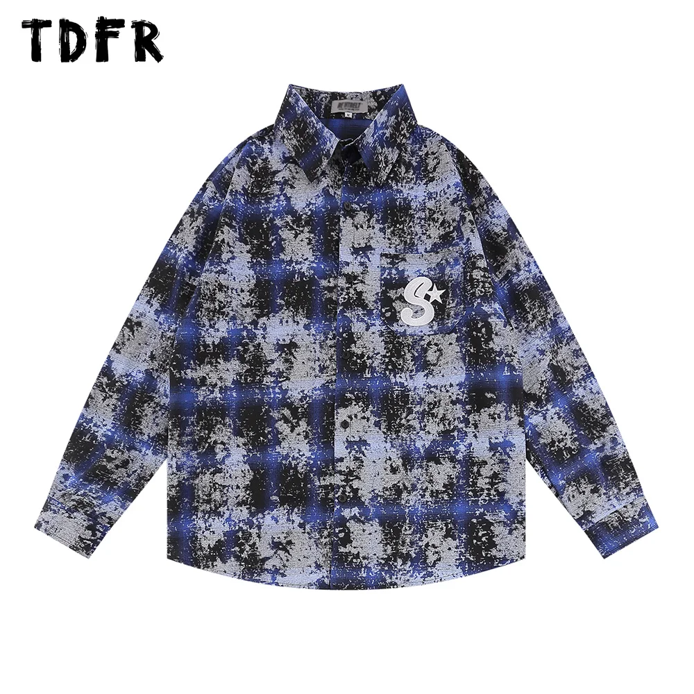 

Print Plaid Shirts Mens Spring Autumn Long Sleeve Embroidery Lapel Loose Casual Single Breasted Shirts Men