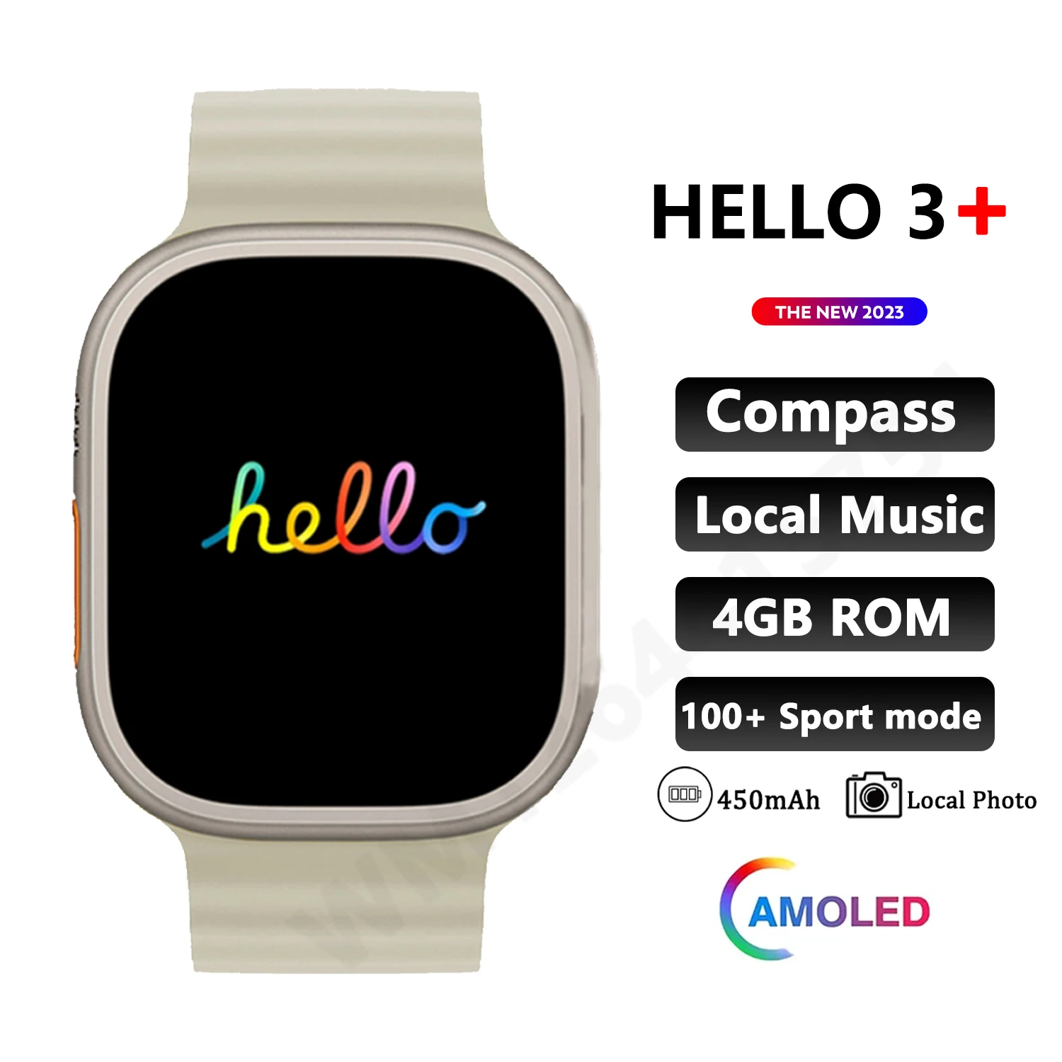 

2023 New Hello Watch 3 Plus Smart Watch Amoled 49mm Compass NFC 4GB ROM Local Music Heart Rate IWO Smartwatch PK HK9 ULTRA 2 W69