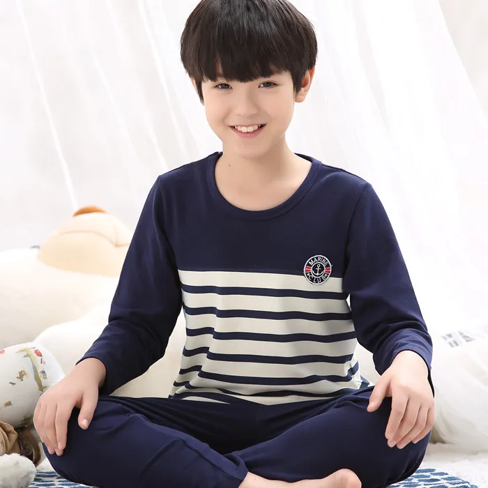 Молодежная Пижама Мужской комплект с длинным рукавом для учеников младшей и