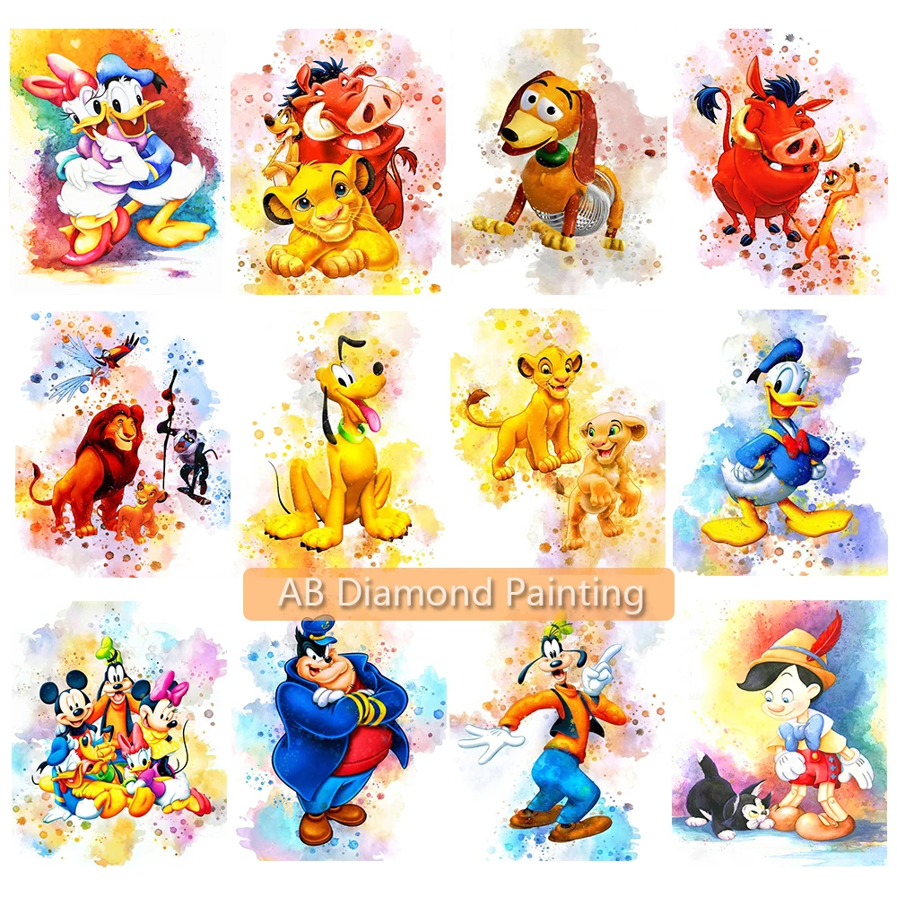 

Алмазная живопись «сделай сам» Disney, Набор для вышивки крестиком из круглых страз с мультяшным Микки и Минни, мозаика из страз, подарок для де...