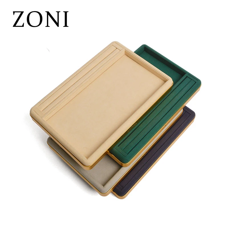 Luxury Jewelry Store High Leve Microfiber Display Tray Rectangular Earring Necklace Holder Bracelet Show Case Ring Organizer