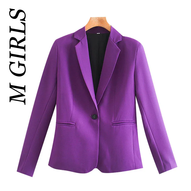 M GIRLS Women  Fashion Office Wear Basic Blazer Coat Vintage Long Sleeve Pockets Female Outerwear Chic Tops