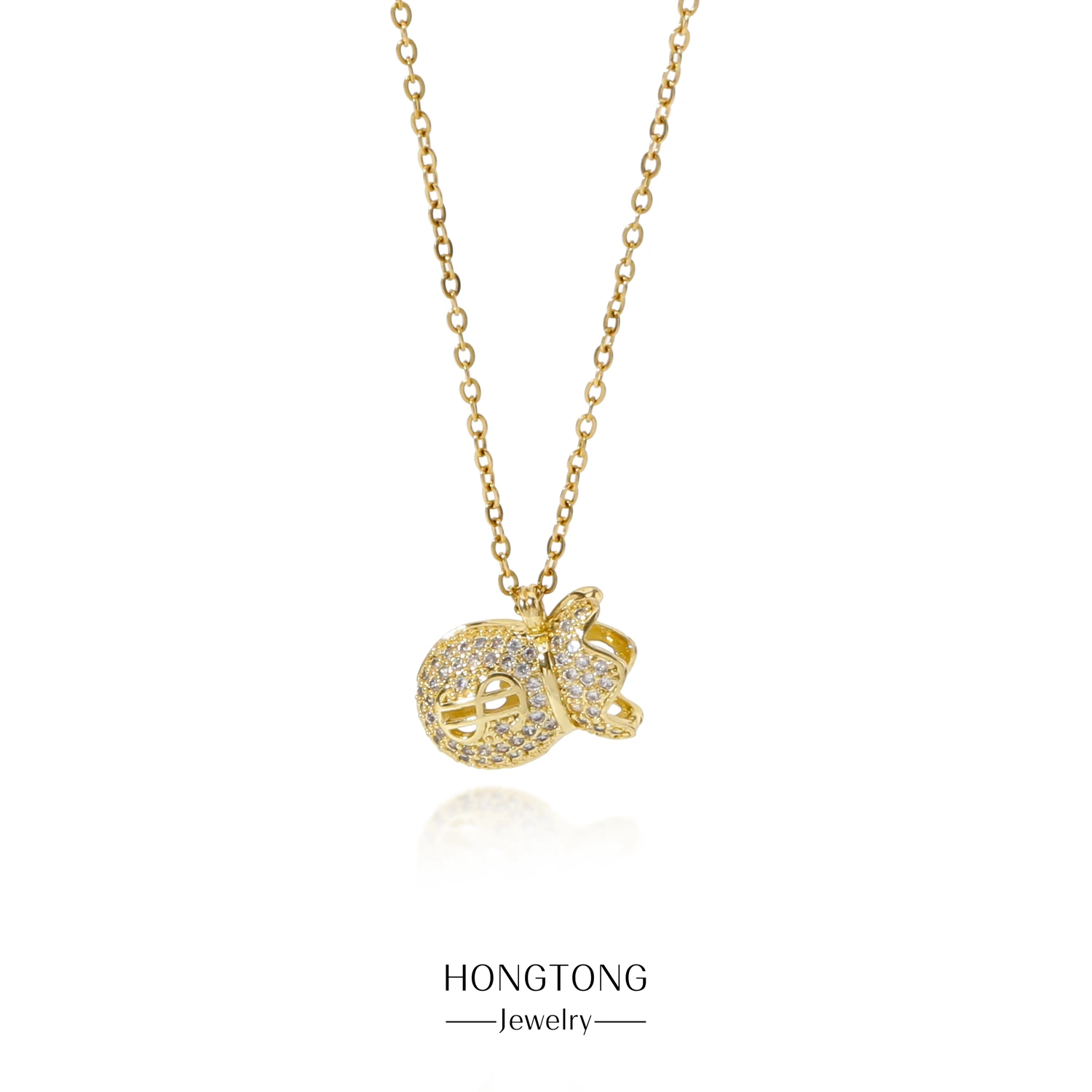 

HONGTONG New Full Drill Fu Bag Titanium Steel Necklace Female Charm Money Bag Pendant 18k Gold Plated Temperament Accessories