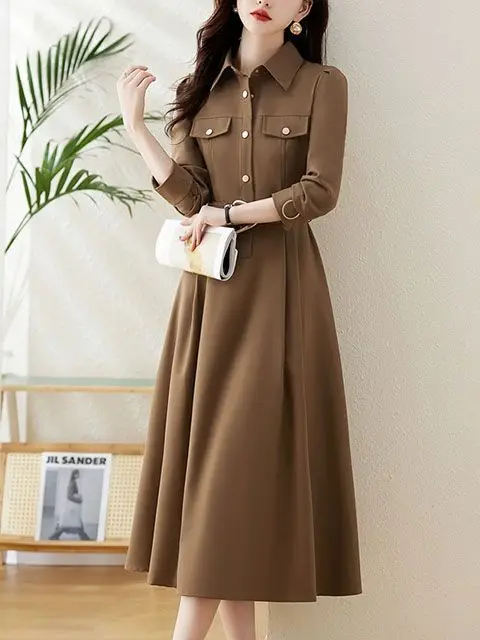 Высококачественное осеннее платье-рубашка с длинными рукавами для женщин новый