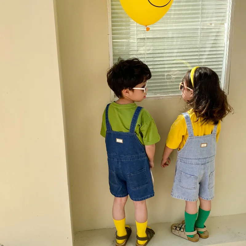 

2022 Spring Summer New Korean Children's Clothing Denim Overalls Boys Girls Shorts Jeans