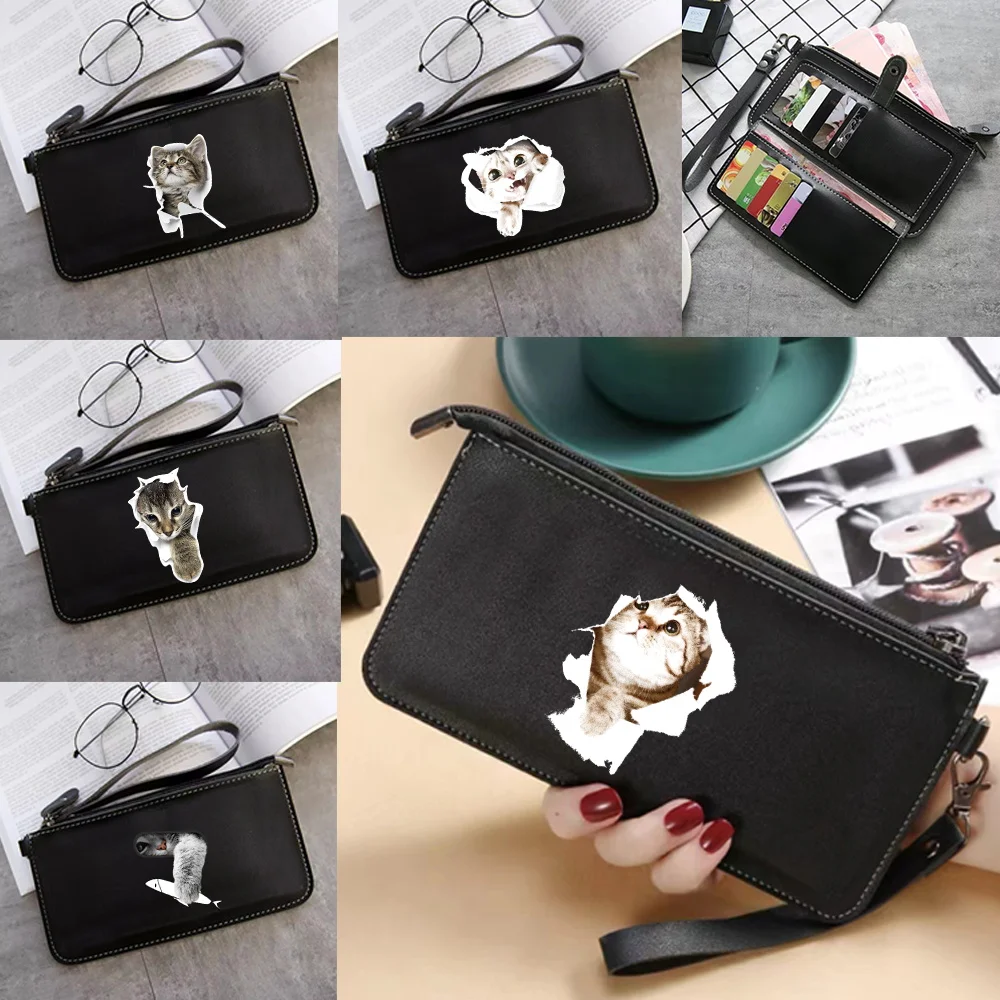 

Purses for Women Wallet Card Holder Inserts Coin Purses Passport Cover Zipper Handbag Money Clip Standard Purses Cat Pattern