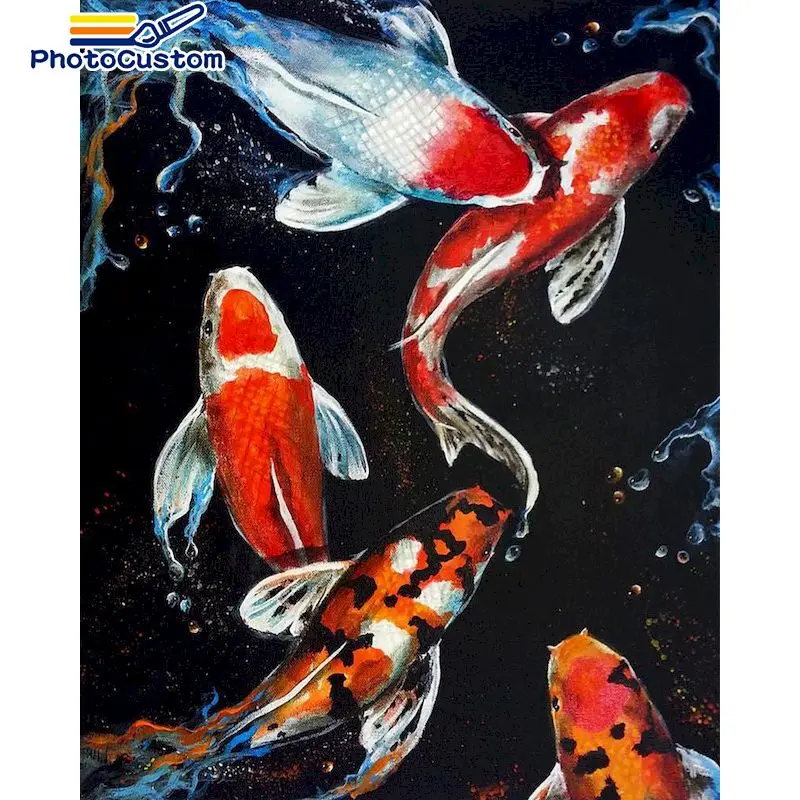 

PhotoCustom Pictures By Numbers Fish Drawing On Canvas HandPainted Art Gift DIY Painting By Number Animals Kits Home Decor