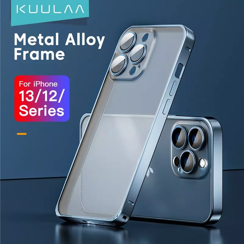 

KUULAA Phone Case For iPhone 13 12 Pro Max Mini Full Lens Protection Cover For iPhone 13Pro Max Plating Metal Back Case Coque