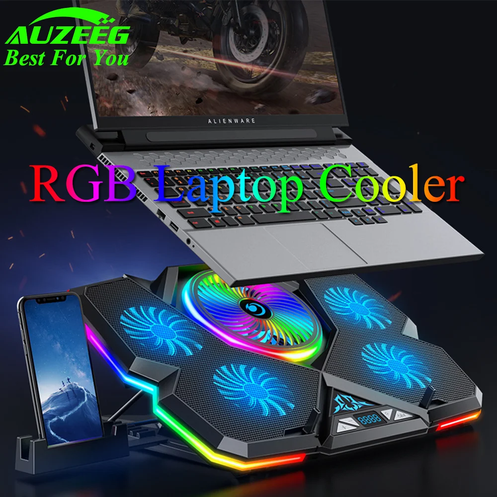 

Laptop Cooling Pad Gaming Laptop Cooler with 5 Quiet Fans,2 USB Port,7 Adjustable Stand Height,RGB Lights For 13-17 inch Laptops