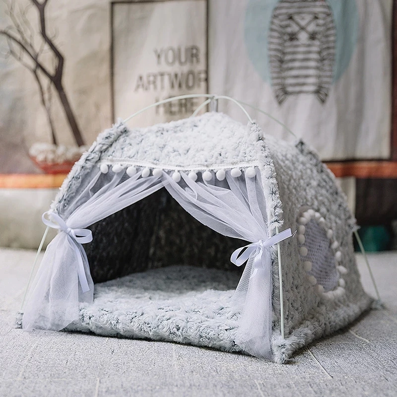 

Foldable Home Kennel Cushion Princess Cute House Bed Basket Bed Dog Beds Kitten Cat Dog Products Sweet Tent Pet Cats Houses Cat
