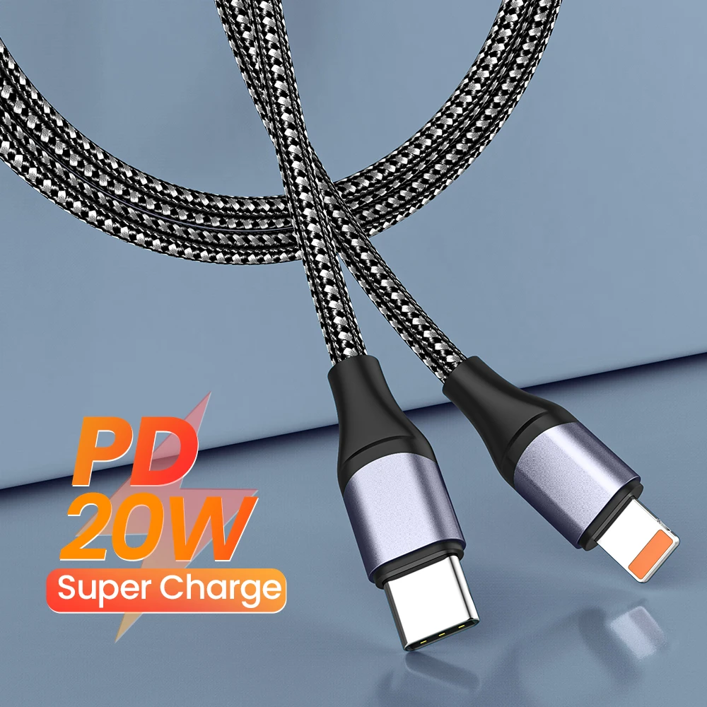 

PD 20W Fast Charging USB C Cable for iPhone 14 13 12 11 Pro Max TypeC To 8Pin Charger 2.4A Data Cord Nylon Braid USB Type C Cabl