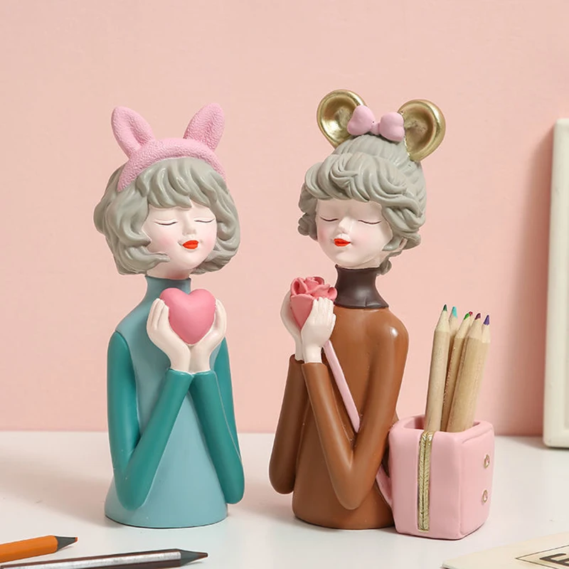 

Creative Cute Girl Resin Statue Living Room Decor Figurines Sculptures Modern Style Art Home Decoration Crafts Desktop Ornament