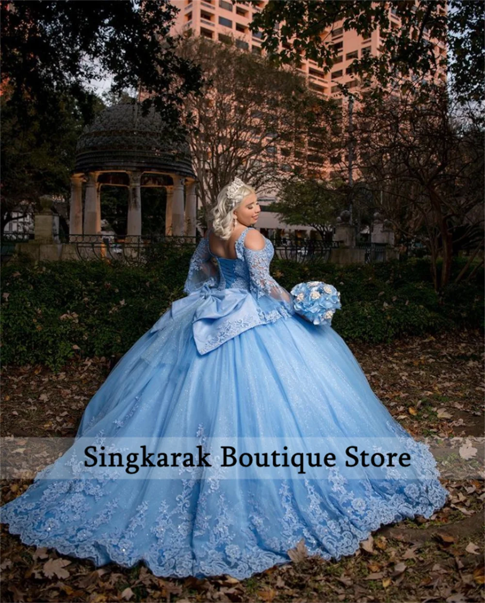 Новое поступление Голубое Бальное платье платья для Quinceanera женское с аппликацией