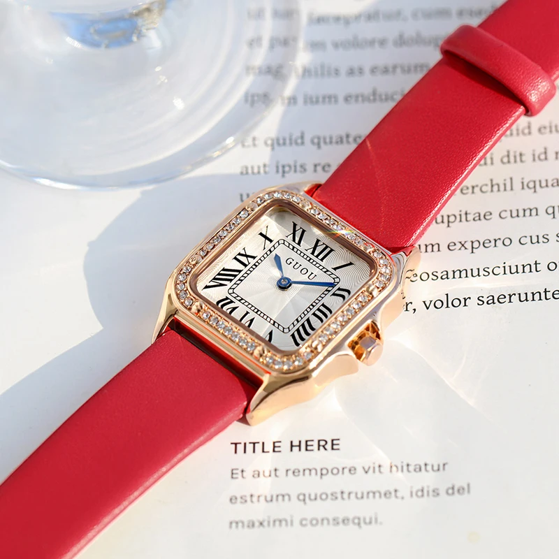 Fashion Luxury Branded Rhinestone Quartz Casual Wristwatches Womens Charming Wrist with Thin Watch Leahter Female Clock enlarge