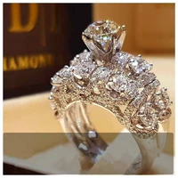 dazzling bridal engagement marriage jewelry set exquisite silver white zircon diamond ring set anniversary gift party jewelry