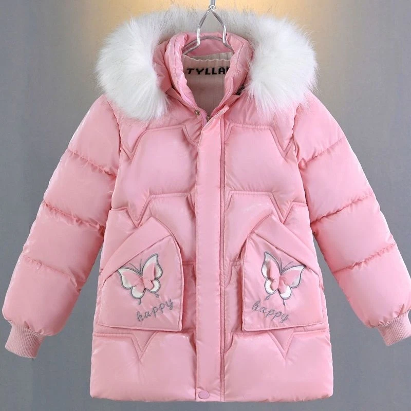 

Girls Coat Children's 2022 New Fashion Winter Jacket Plush Thick Butterfly Clothes Teenager Warm Outerwear Parka for 7-13years