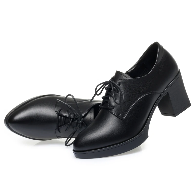 DIMANYU Dress Shoes Female New 2023 Spring High Heels Real Leather Lace-up Women's Shoes British Platform Women's Shoes