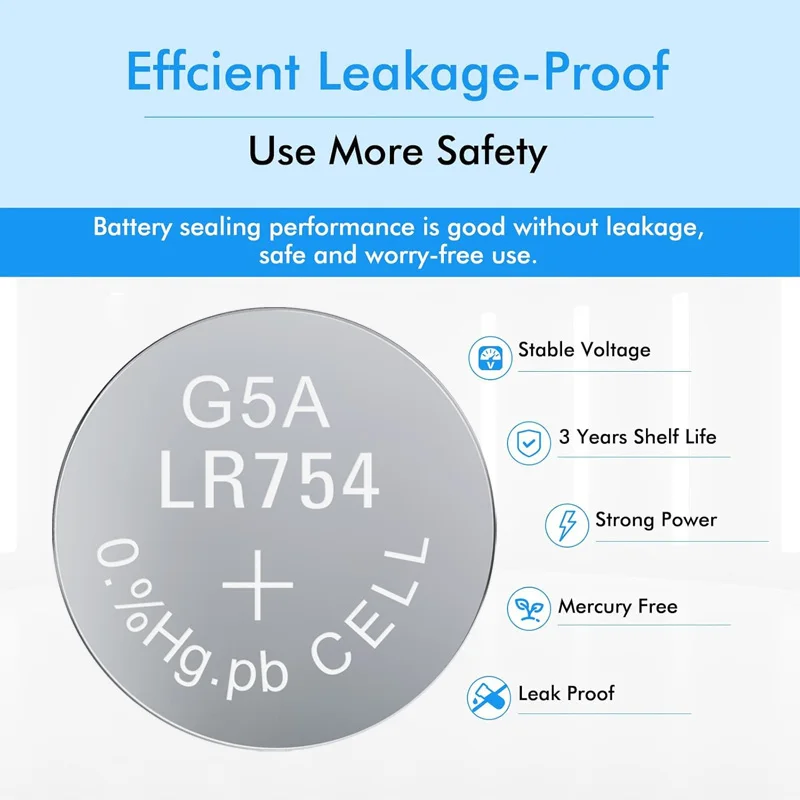 Фото Батарейки-таблетки 1.5V AG5 LR754 SR754 193 393, круглые щелочные батарейки L754 SR754SW LR48 для часов, игрушек, мини-приборов №5