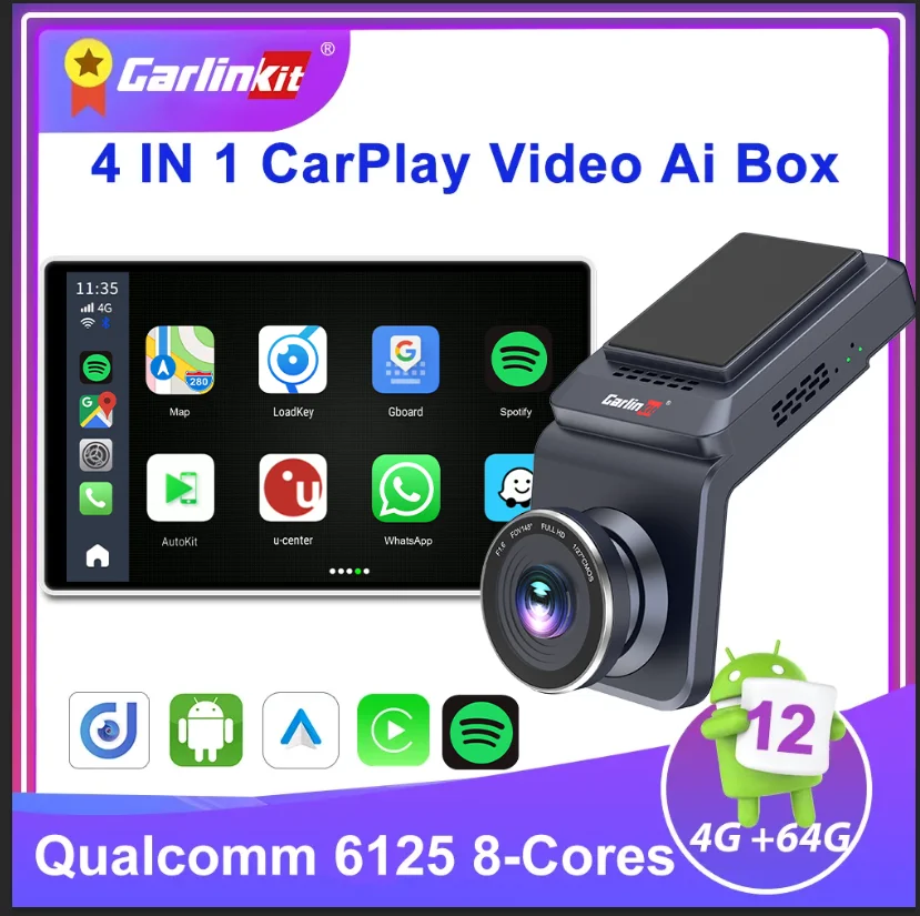 CarlinKit CarPlay Ai Box Android Auto Беспроводной Видеорегистратор 1080P Qualcomm Восьмиядерный TV С