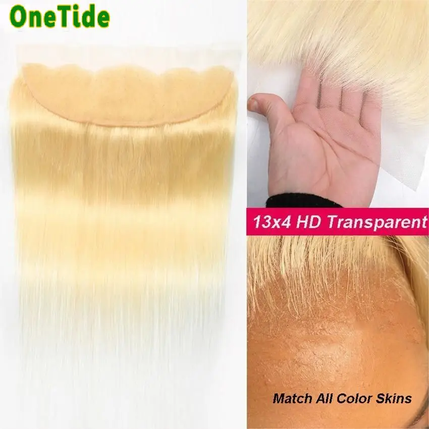 

13x4 HD Transparent Swiss Lace Frontal 613 Blonde Lace Frontal Straight Peruvian Remy Human Hair Extension 12-16 Inches