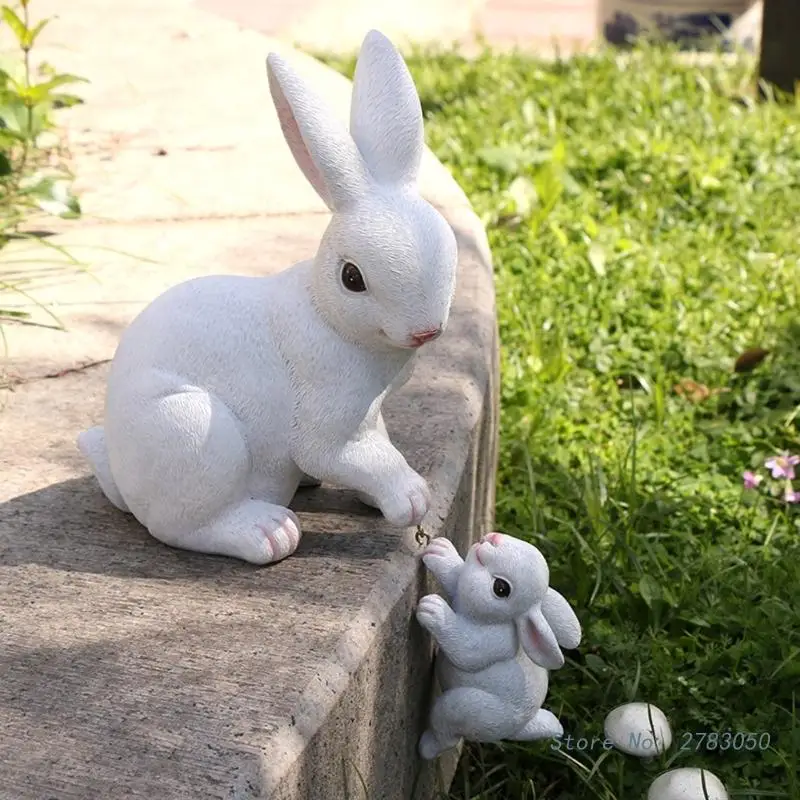 Miniature Resin Rabbit Figurines Animal Landscape Home Decors Miniature Garden Ornaments Easter Flowerpot Decorations
