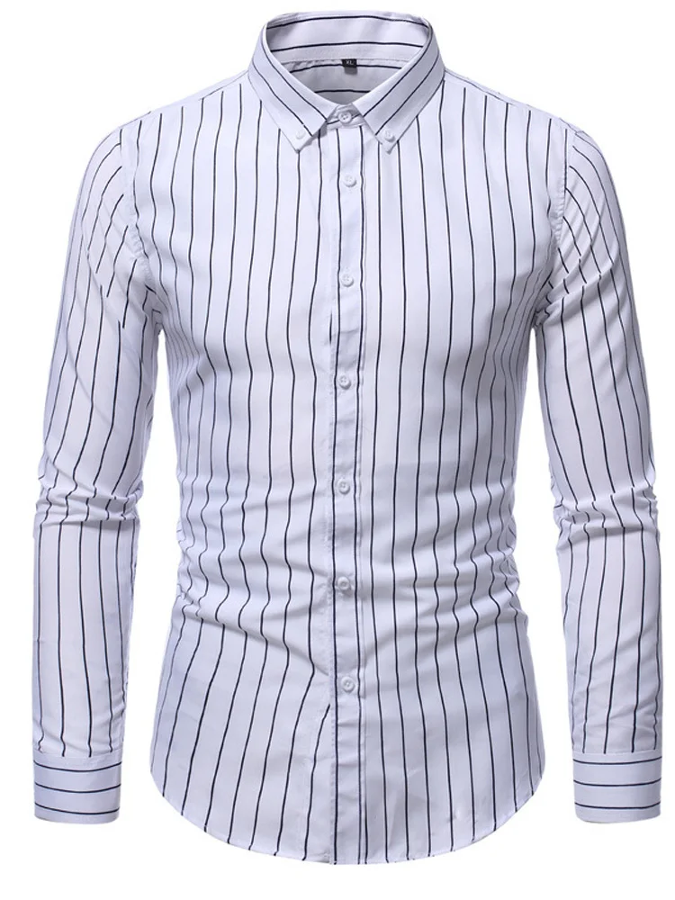

2022 Spring New Men's Striped Shirts Thin Slim Long-sleeved Business Professional Men's Work Professional Casual Wear