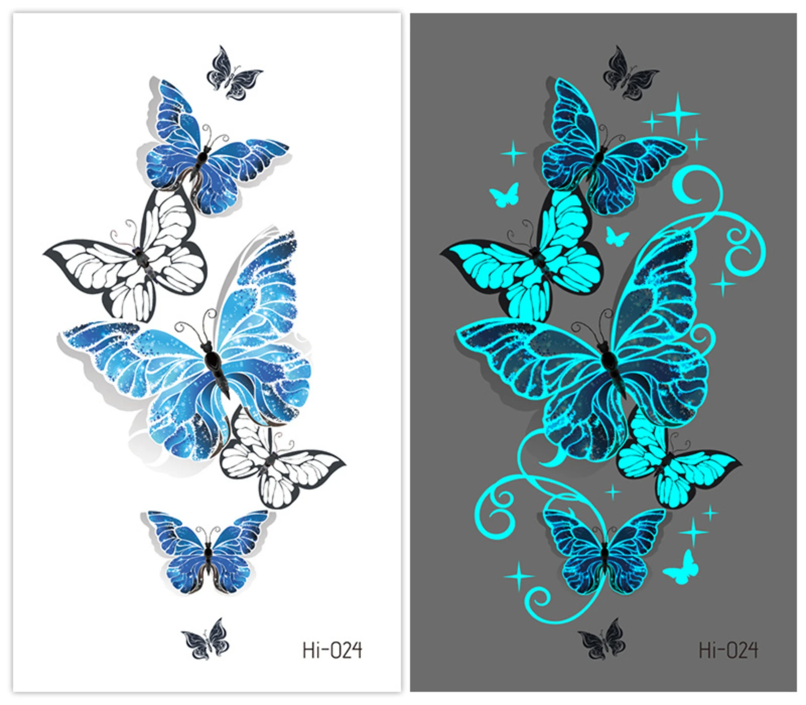Luminous Tattoo Stickers for Women Arm Face Glowing Tattoos Body Art Tattoos Snake Butterfly Electric Syllable Party Tattoo 2022