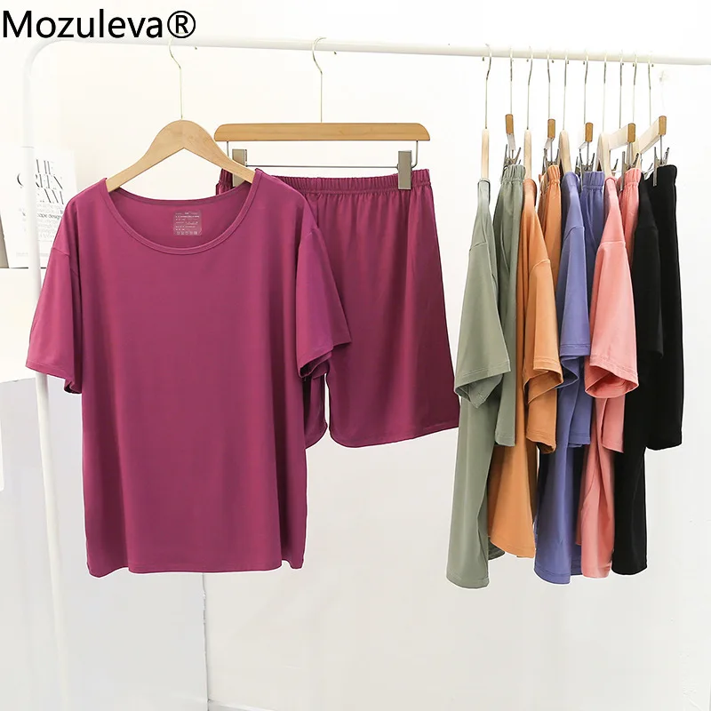 

Женский однотонный комплект из двух предметов, топ с круглым вырезом и коротким рукавом и свободные шорты