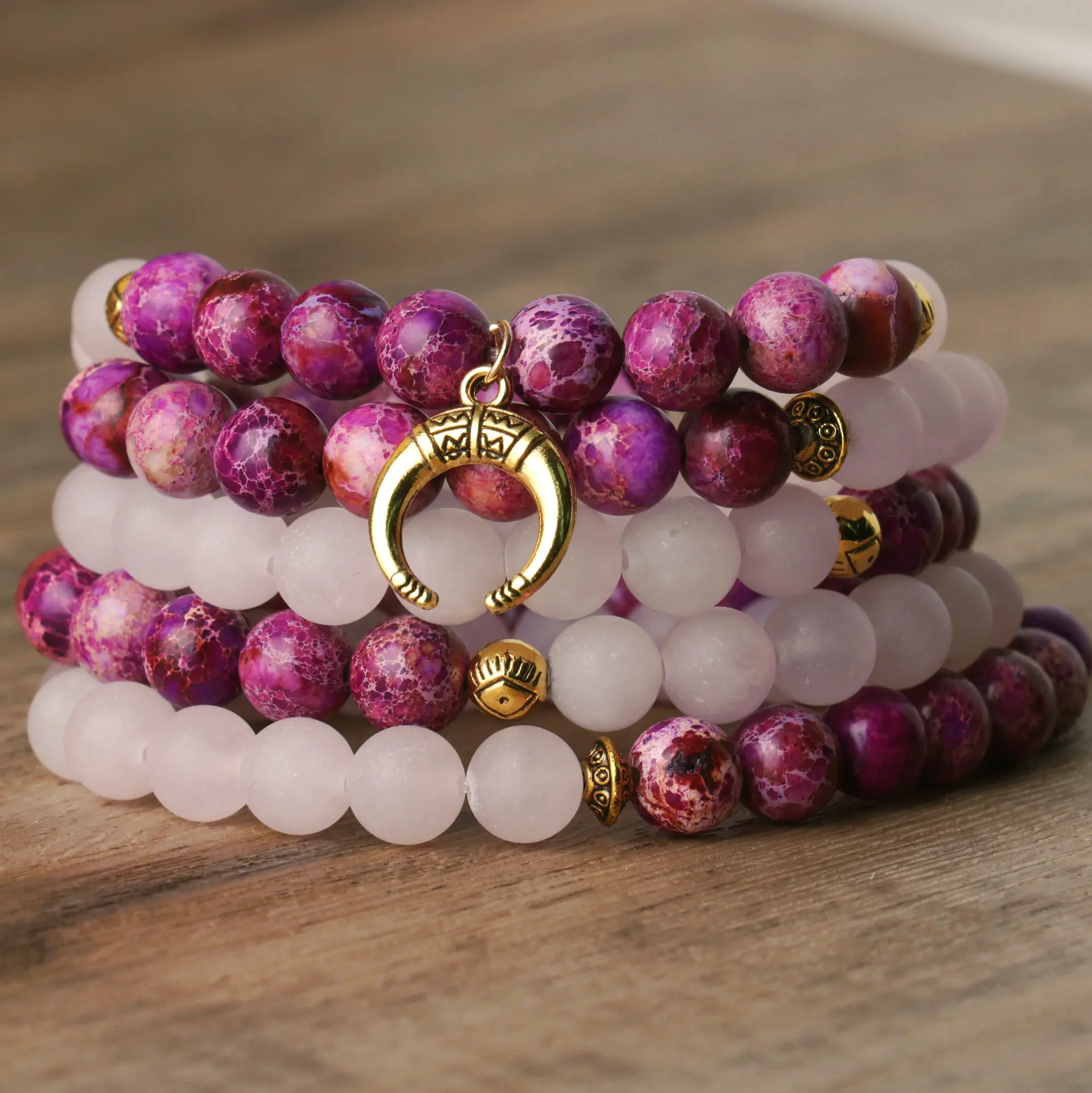 Бусы из натурального камня 5-слойный браслет Императорский фиолетовый камень