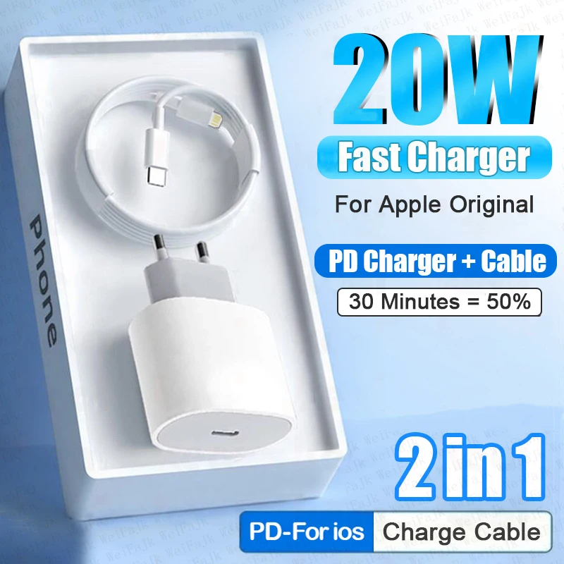 

Original USB C 20W Charger For iPhone 13 14 12 11 Pro Max X XS XR 8 Plus AirPods Xiaomi Type C Quick Adapter Fast Charging Cable