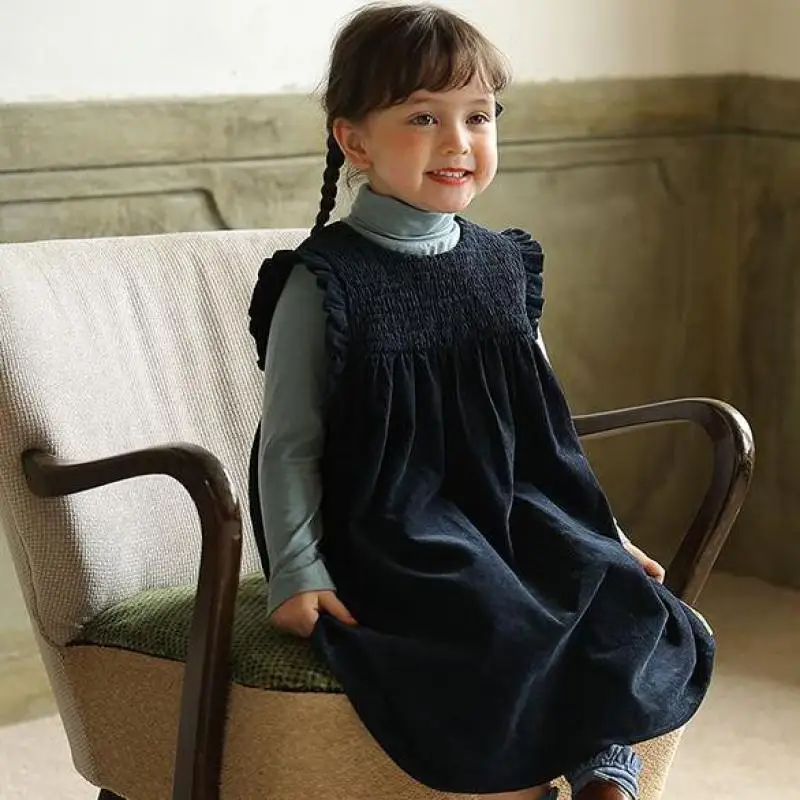 

Spring Autumn Children Kids Girl Blue Coffee Corduroy Vest Dress Infants Pullover Sleeveless Dresses Girls Outfit Baby Clothes