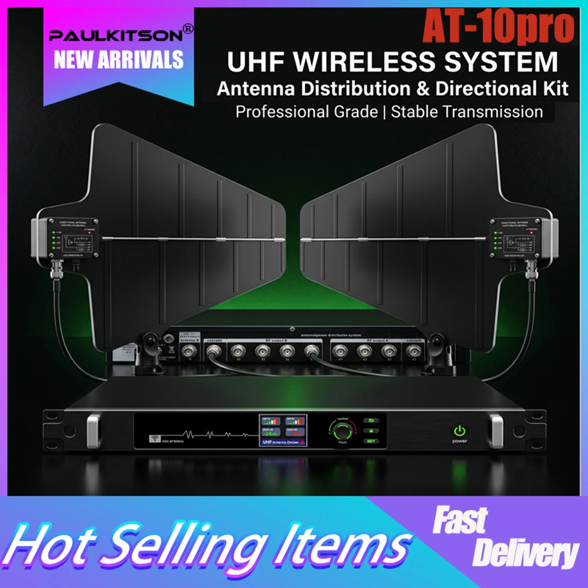 Фото Система распределения антенн Paulkitson AT-10pro UHF, направленный комплект 450-970 МГц, 10 каналов, стабильный беспроводной микрофон для сцены, караоке, живых выступлений №1