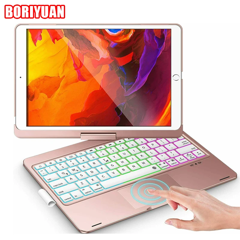 Magnetic Touchpad Keyboard Case Pen Slot Backlight Bluetooth Keyboard Case 360° Rotary Keyboard for IPad10.2 7/8/9th 2021 Case