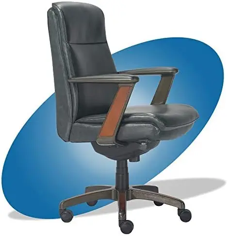 

Modern Executive Office, Adjustable High Back Ergonomic Computer Chair with Lumbar Support, Black Bonded Leather with Wood Inlay