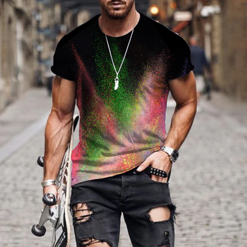 

2022 New Speckled tie dye pattern T shirt Men Funny T shirts T-shirts 3d Mens Clothing Fashion Slim Streetwear Men clothing Tops