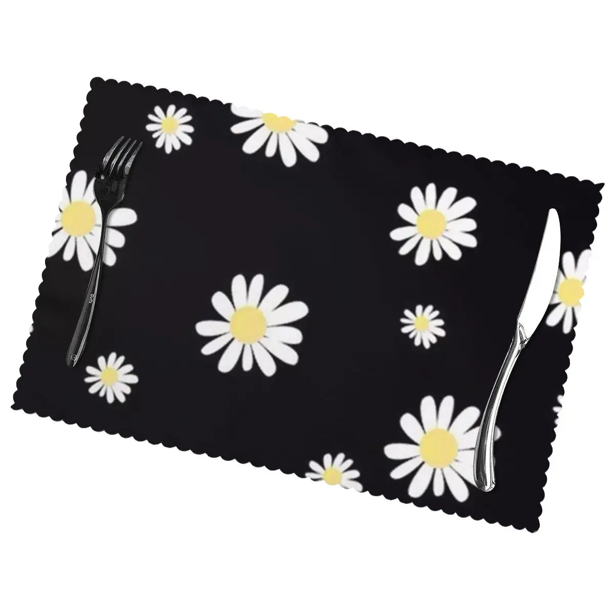 

White Daisy Non-Slip Insulation Place Mats for Kitchen Dining Table Washable Placemats Bowl Coaster Cup Mat Set of 6