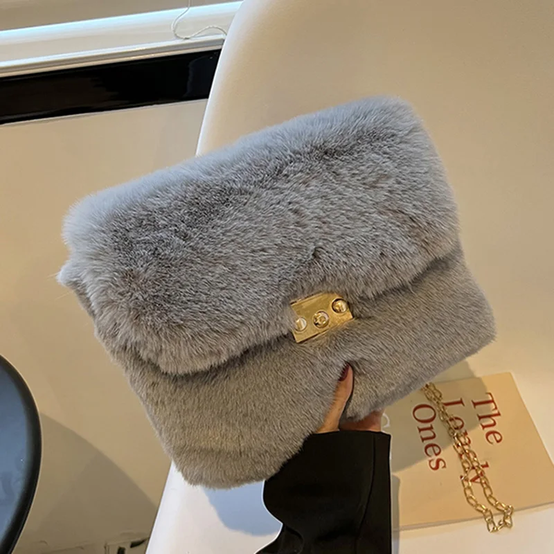 

Роскошные дизайнерские женские однотонные шерстяные сумки для подмышек, плюшевая цепочка, сумка через плечо, клатч, вечерние сумки, женская...