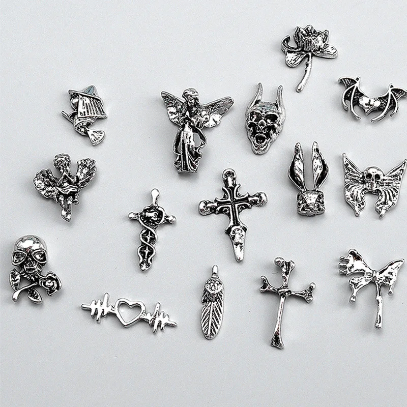 

50Pcs Japanese Korea 3D Nail Art Charms Retro Dark Cross Angel Mixed Styles Nail Art Decoration Alloy DIY Manicure Accessories