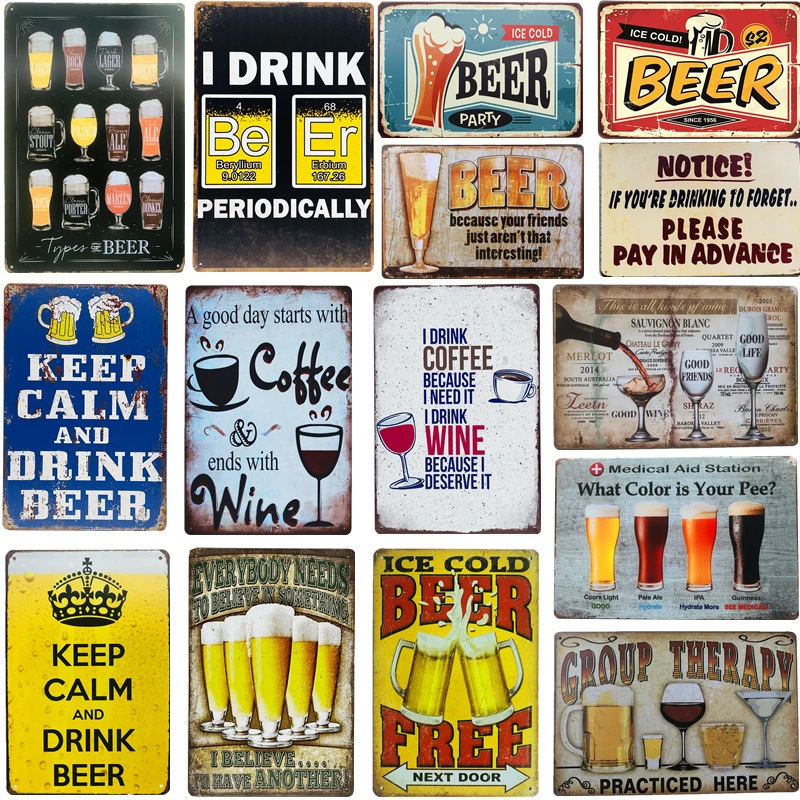 

Vintage Beer Metal Tin Signs Wine Alcohol Drinker for Bar Pub Club Man Cave Kitchen Wall Decor Plaque