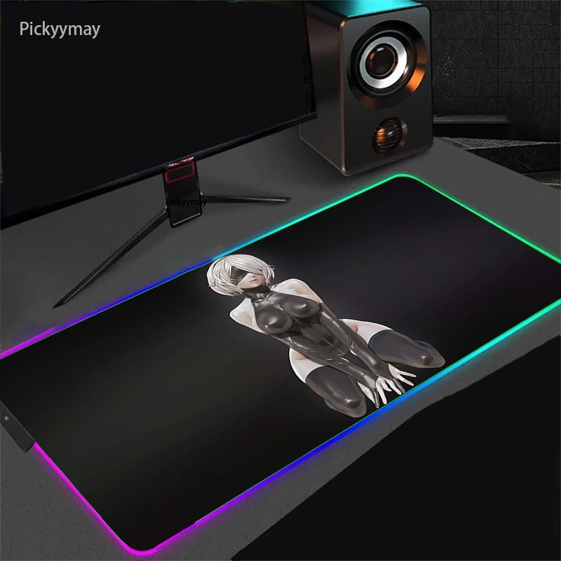 

Anime Sexy Girl Mouse Pad RGB Mousepad Gaming Nier Automata Computer LED Gamer Rubber Carpet With Backlit Play Desk Mat LOL CSGO