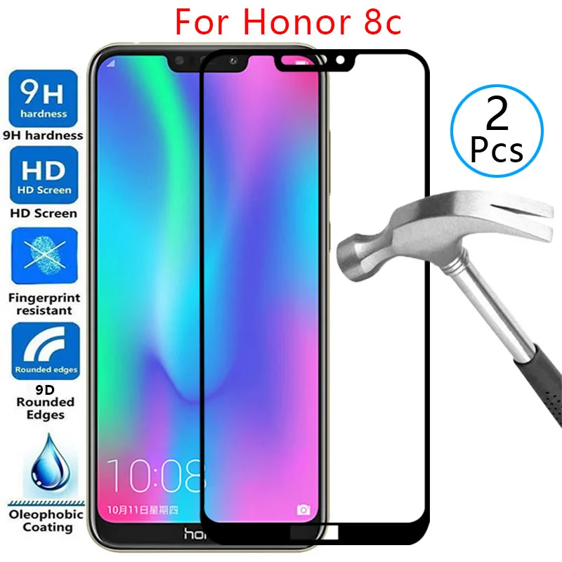 

9d screen protector tempered glass case for huawei honor 8c cover on honor8c honer onor 8 c c8 6.26 protective phone coque bag